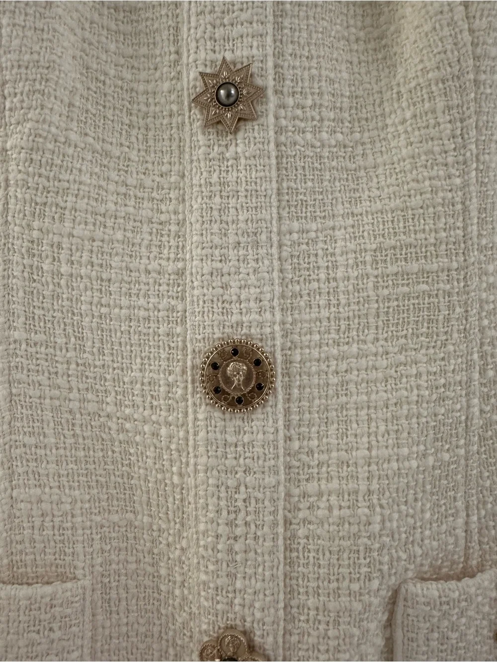 cinq a sept Cream Tweed Mini Dress with Decorative Buttons - Picture 4 of 7
